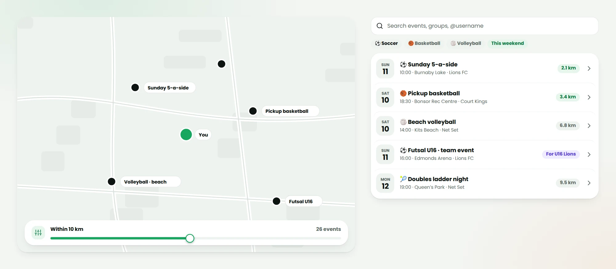 Find-events-near-you map with distance slider